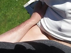 Fucked on the garden table after she masturbated for cars